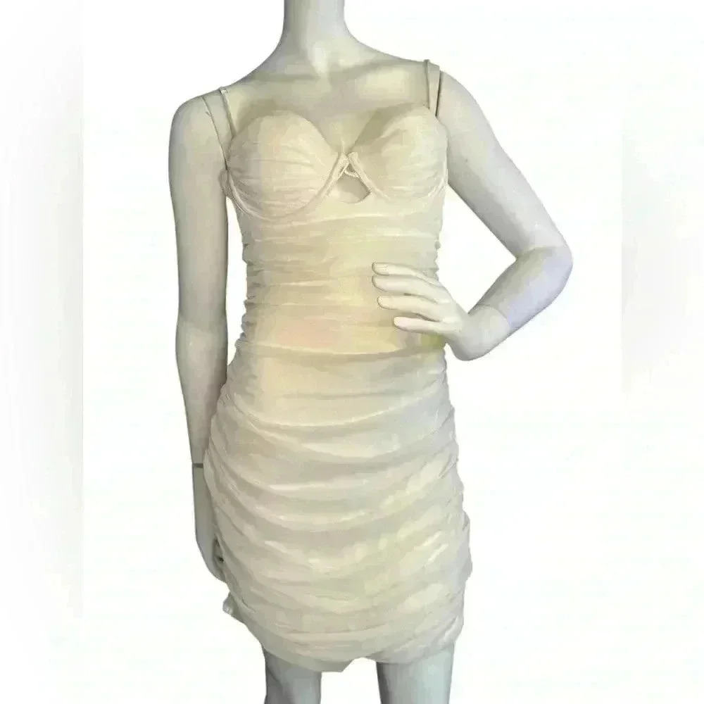 Oh Polly So Flawless Thin Spaghetti Straps Detail Scoop Neck Mini Dress.